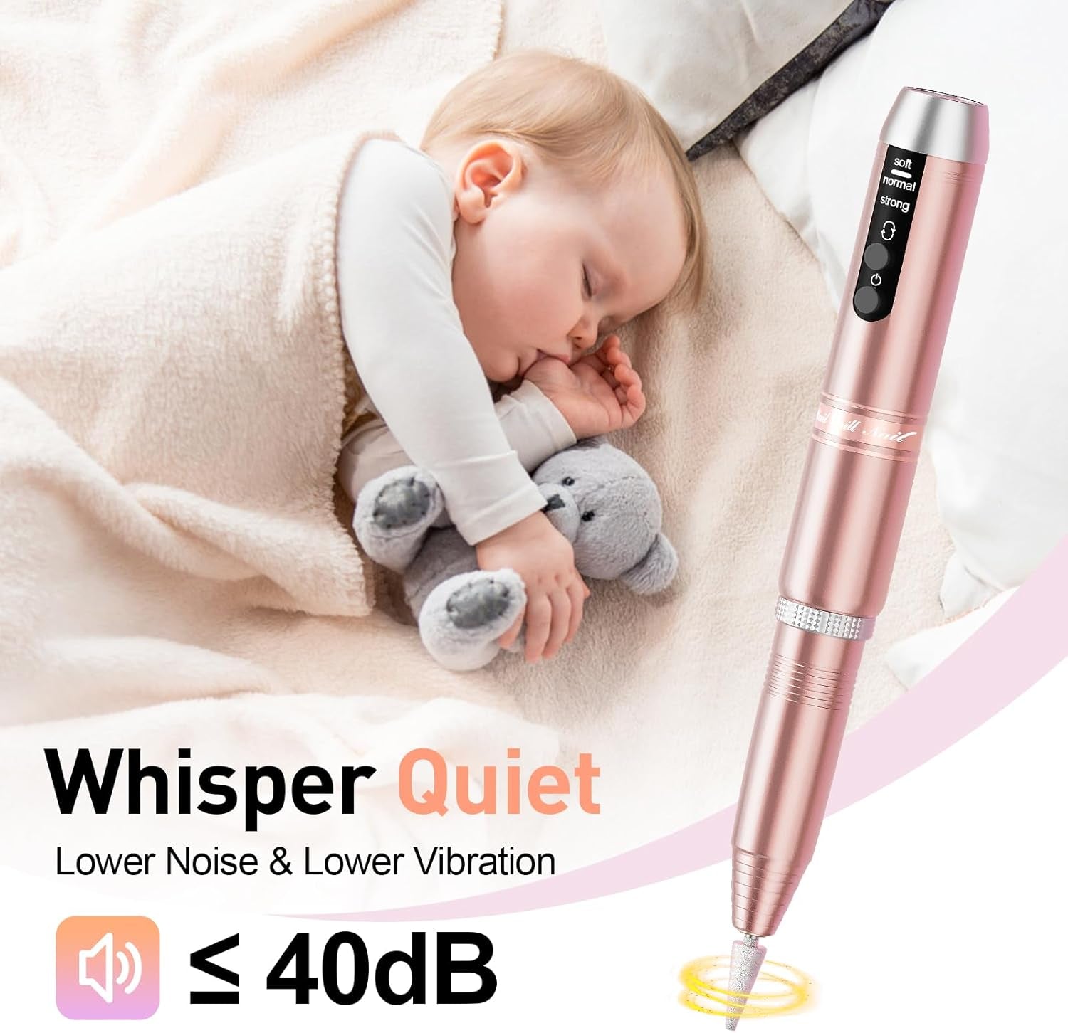 Cordless Nail Drill, Portable Electric Nail Drill 20000RPM Professional Electric Nail File for Acrylic Gel Nails, Rechargeable Nail Machine Home Use for DIY Manicure Pedicure - Gold