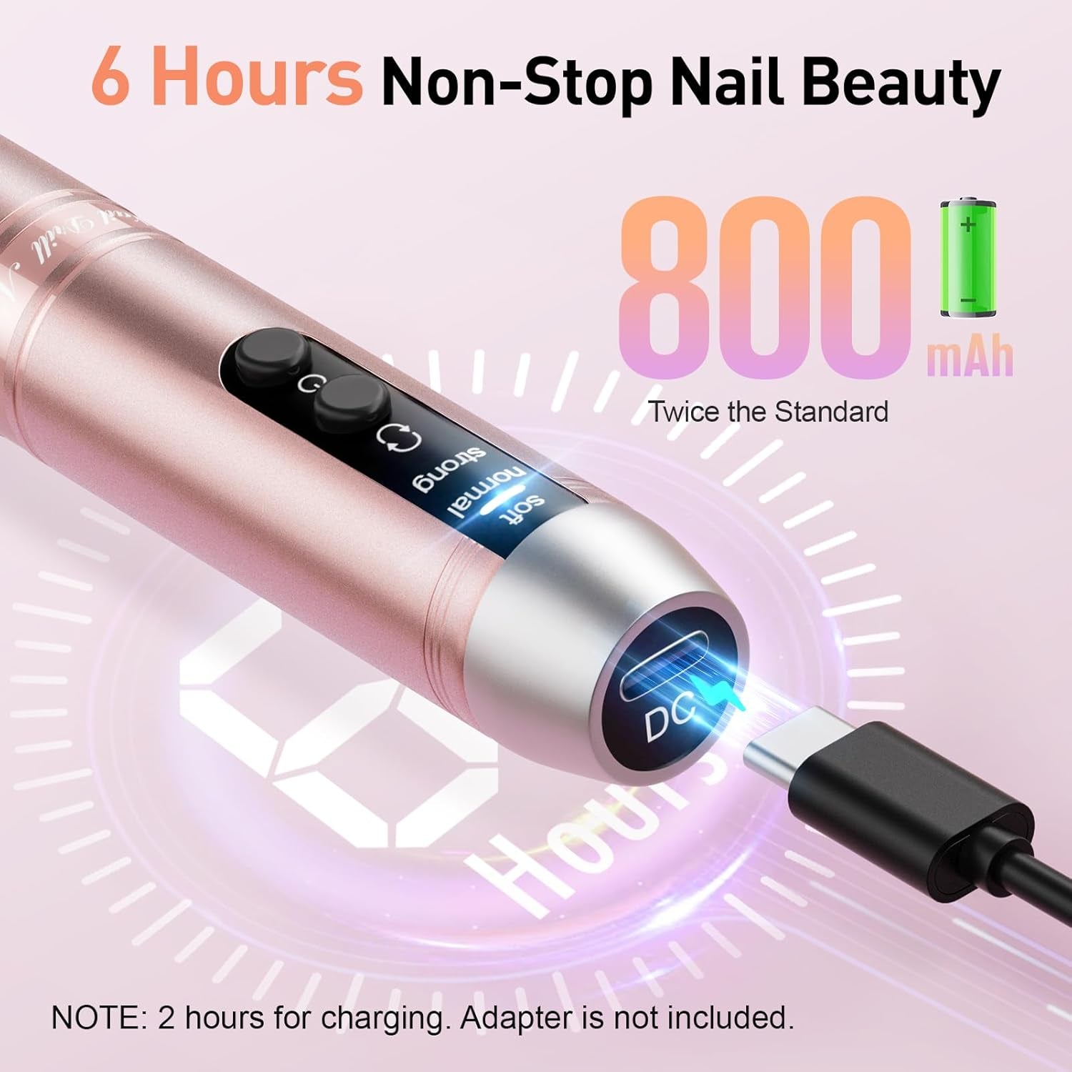 Cordless Nail Drill, Portable Electric Nail Drill 20000RPM Professional Electric Nail File for Acrylic Gel Nails, Rechargeable Nail Machine Home Use for DIY Manicure Pedicure - Gold