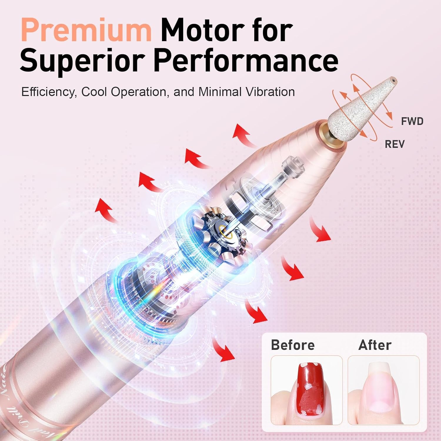 Cordless Nail Drill, Portable Electric Nail Drill 20000RPM Professional Electric Nail File for Acrylic Gel Nails, Rechargeable Nail Machine Home Use for DIY Manicure Pedicure - Gold