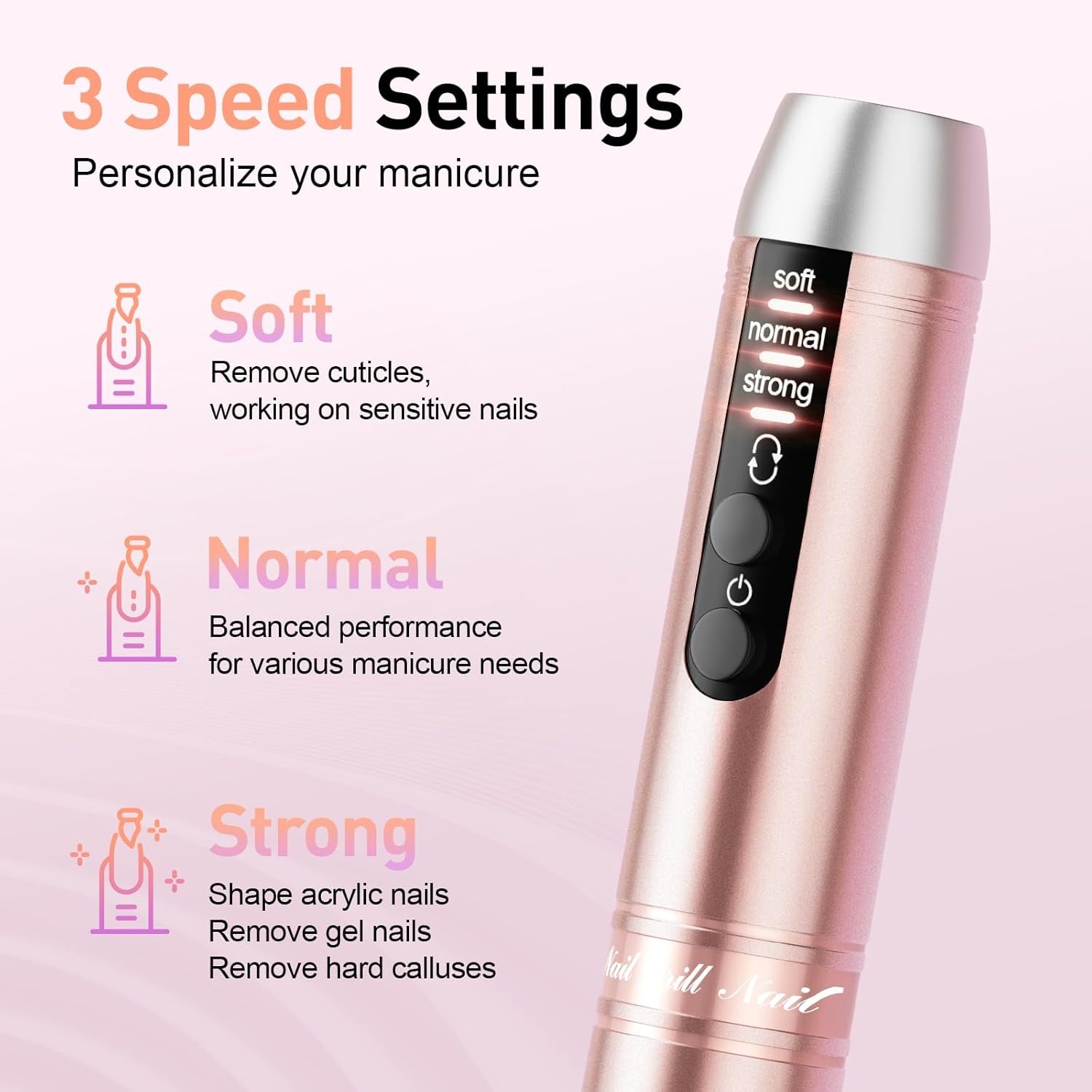 Cordless Nail Drill, Portable Electric Nail Drill 20000RPM Professional Electric Nail File for Acrylic Gel Nails, Rechargeable Nail Machine Home Use for DIY Manicure Pedicure - Gold